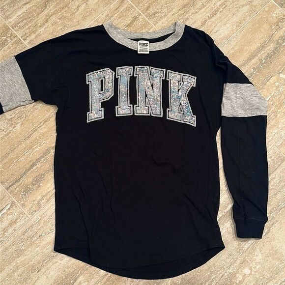 PINK Victoria's Secret Tops - PINK long sleeve sparkle logo T-shirt - size XS